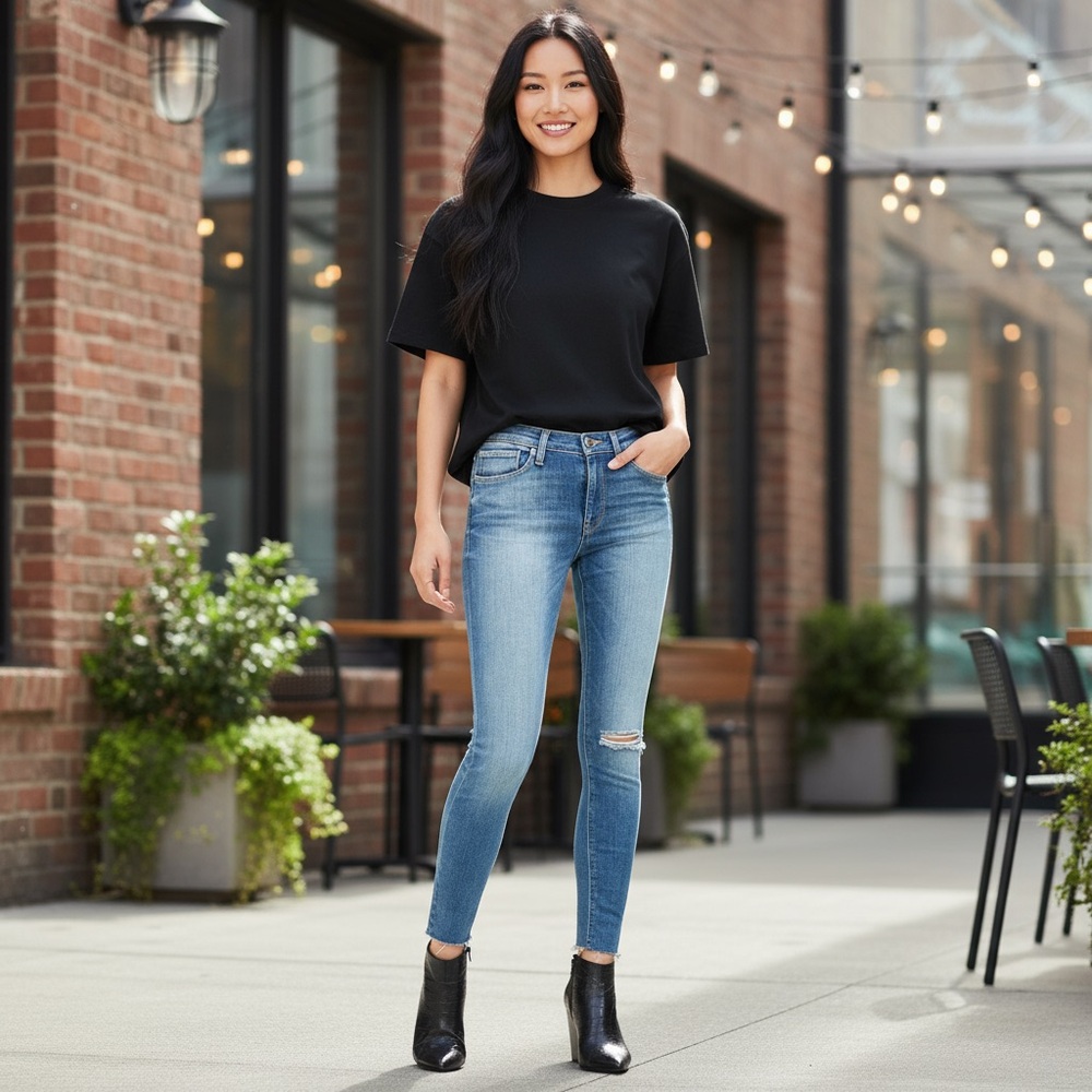 Hudson NICO Mid-Rise Distressed/Raw Hem Super Skinny Jeans:  Size 26